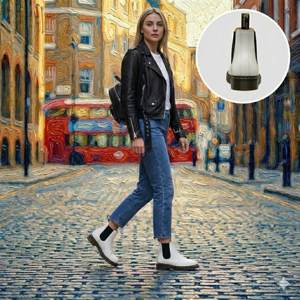 Dr. Martens 2976 White Smooth Leather Chelsea Boots Womens Size 10 USL Slip On